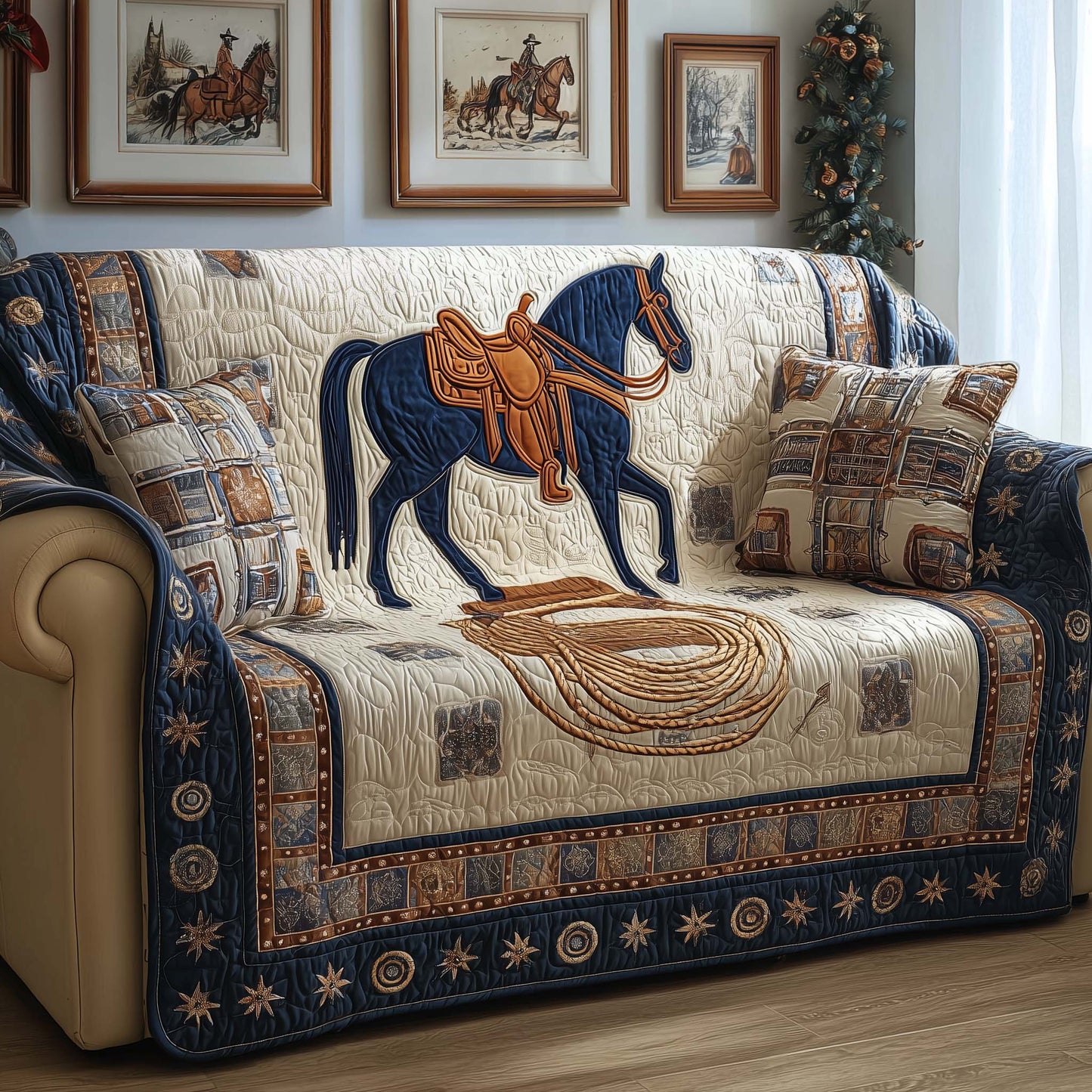 Midnight Saddle Quilted Sofa Cover GFTOQM2614