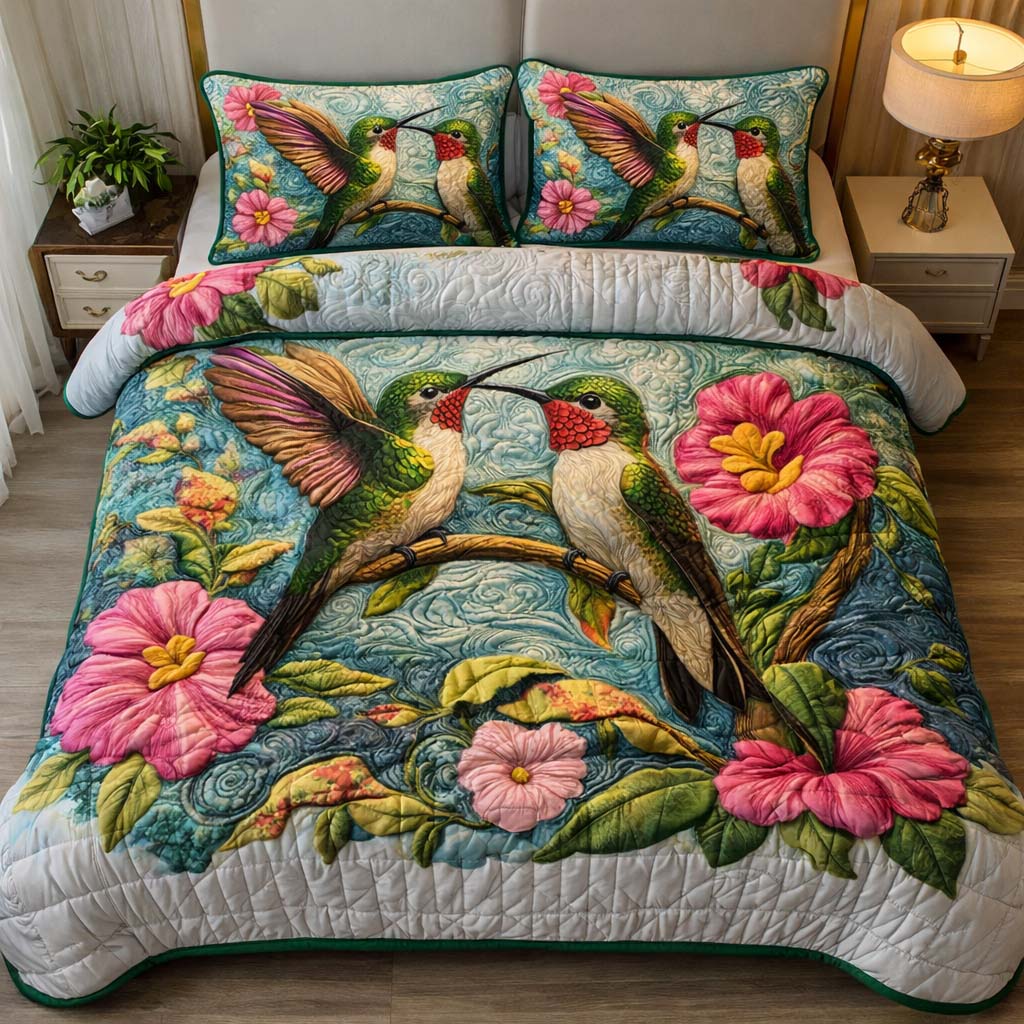 Teal Romance 3-Piece Quilted Bedding Set GFTOQM2627