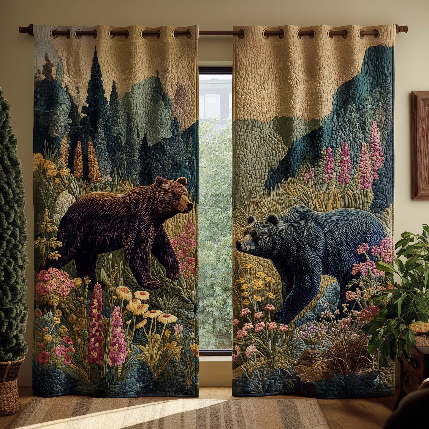 Wildflower Bear Quilted Curtains GFTOQM2658