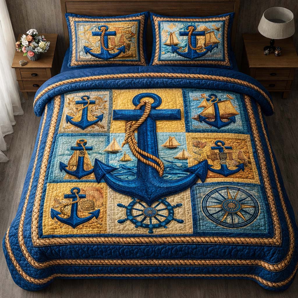 Nautical Patchwork 3-Piece Quilted Bedding Set GFTOQM2706 – Willow Quilt