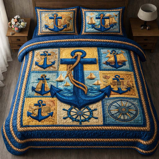 Nautical Patchwork 3-Piece Quilted Bedding Set GFTOQM2706
