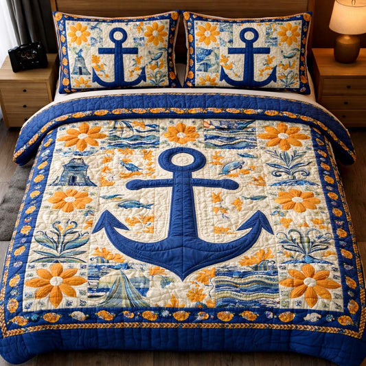 Floral Anchor 3-Piece Quilted Bedding Set GFTOQM2708