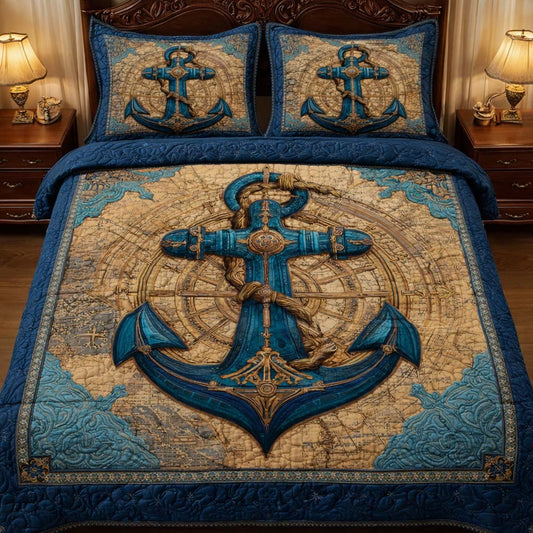 Compass Anchor 3-Piece Quilted Bedding Set GFTOQM2710