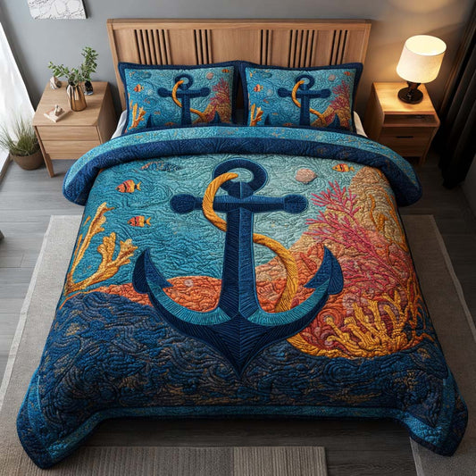 Coral Anchor 3-Piece Quilted Bedding Set GFTOQM2712