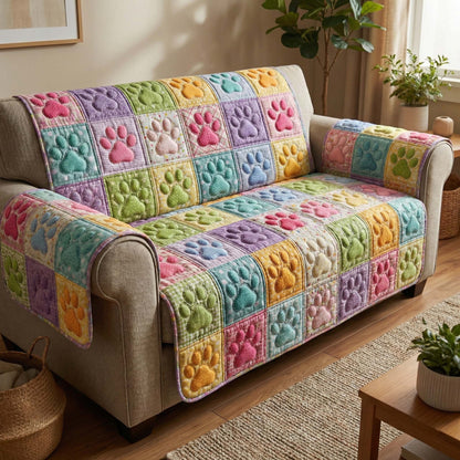 Pastel Paws Quilted Sofa Cover GFTOQM2716