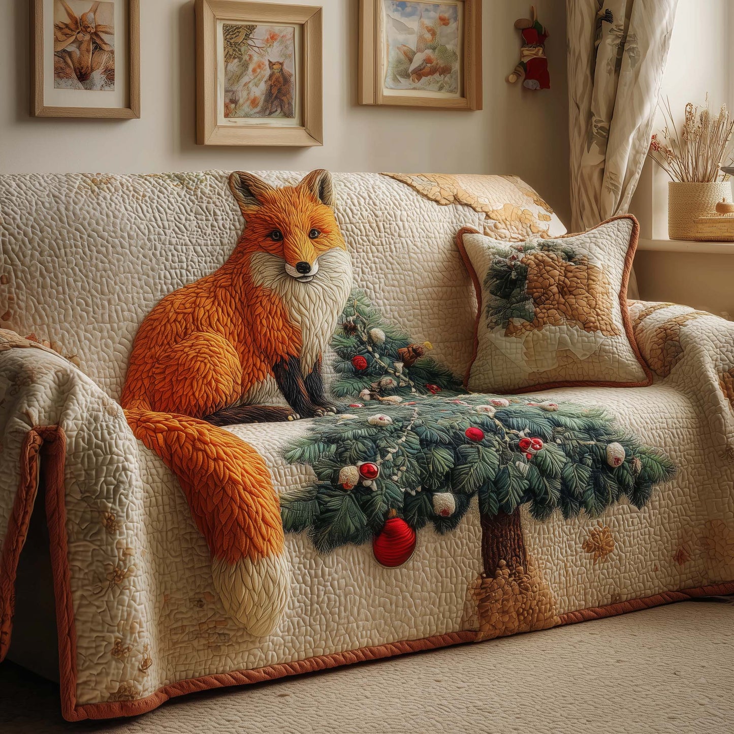 Tree Fox Quilted Sofa Cover GFTOQM274