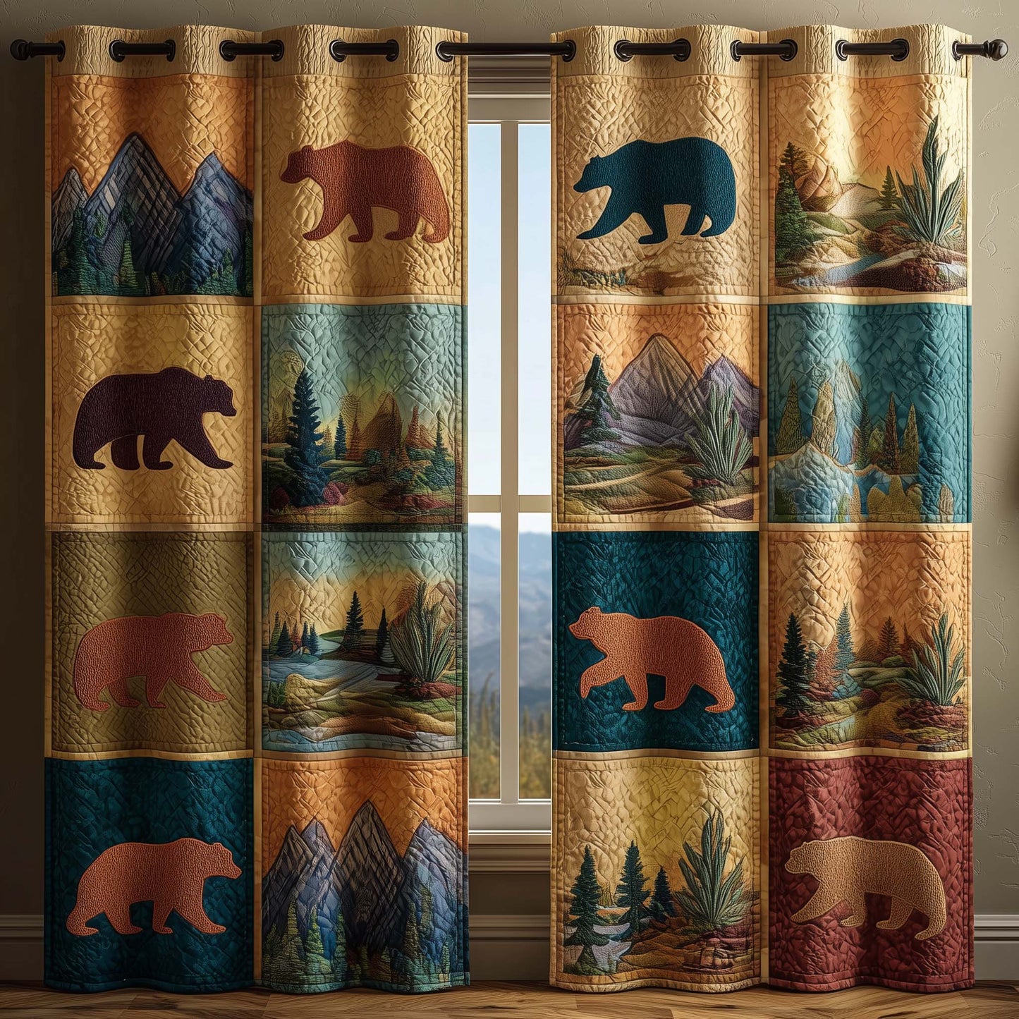 Woodland Bear Quilted Curtains GFTOQM2755