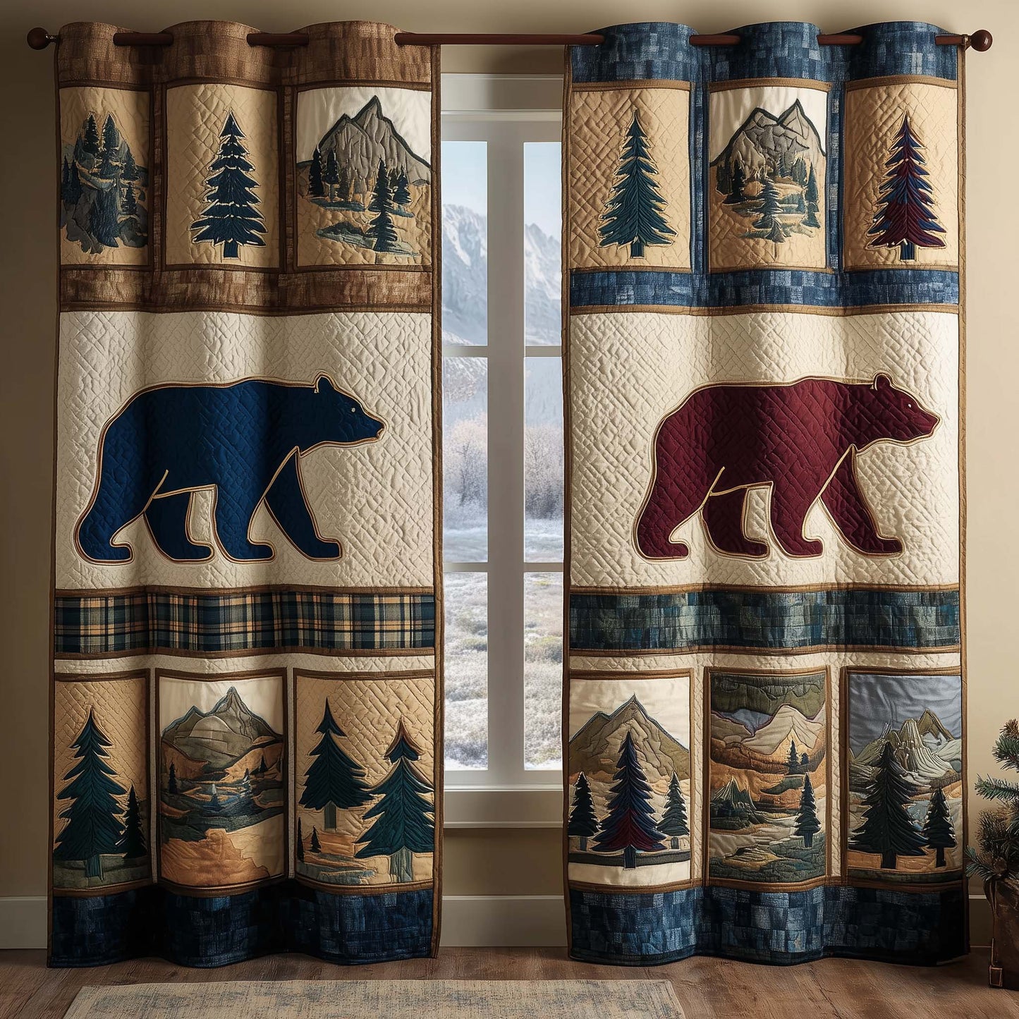 Mountain Bear Quilted Curtains GFTOQM2756