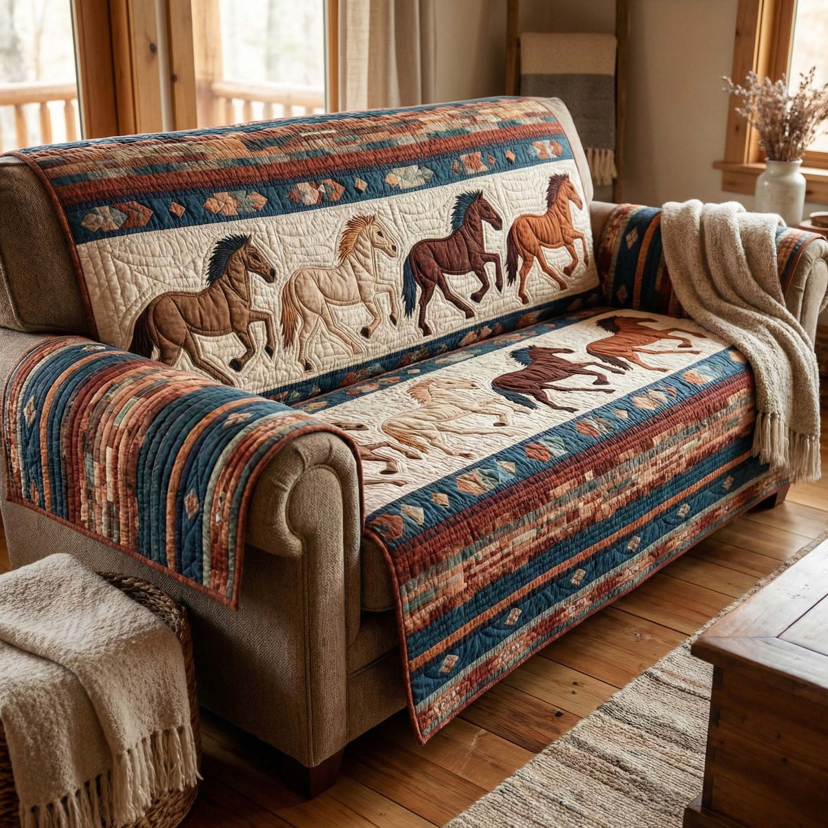 Western Gallop Quilted Sofa Cover GFTOQM2797