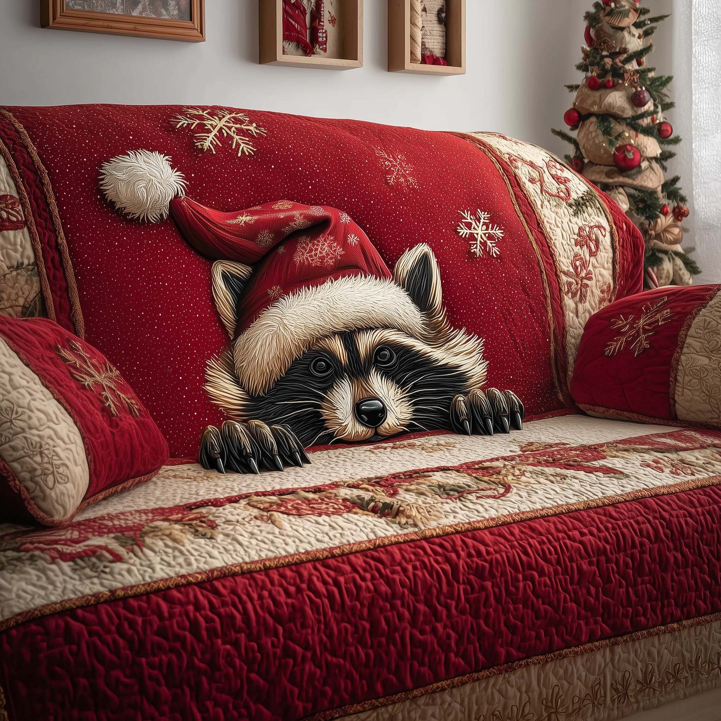 Santa Raccoon Quilted Sofa Cover GFTOQM280