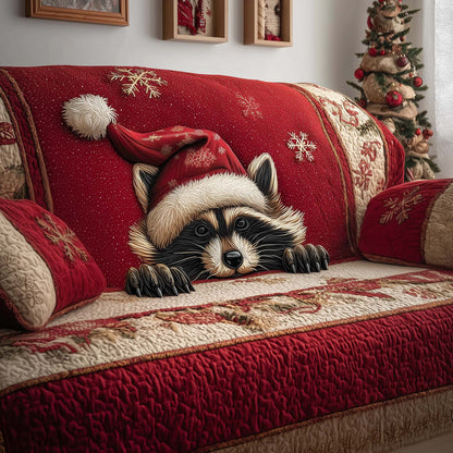 Santa Raccoon Quilted Sofa Cover GFTOQM280