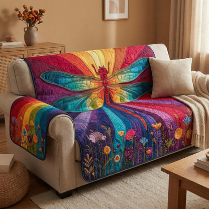 Rainbow Dragonfly Quilted Sofa Cover GFTOQM2816