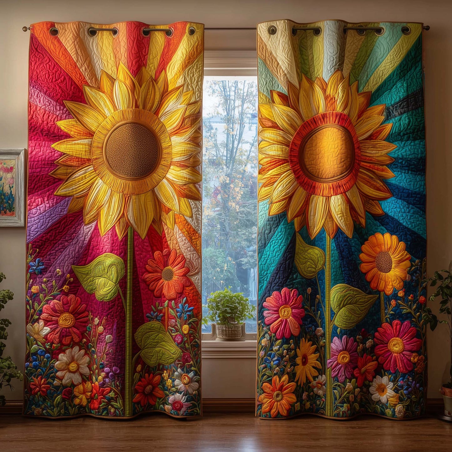 Twin Sunflowers Quilted Curtains GFTOQM2833