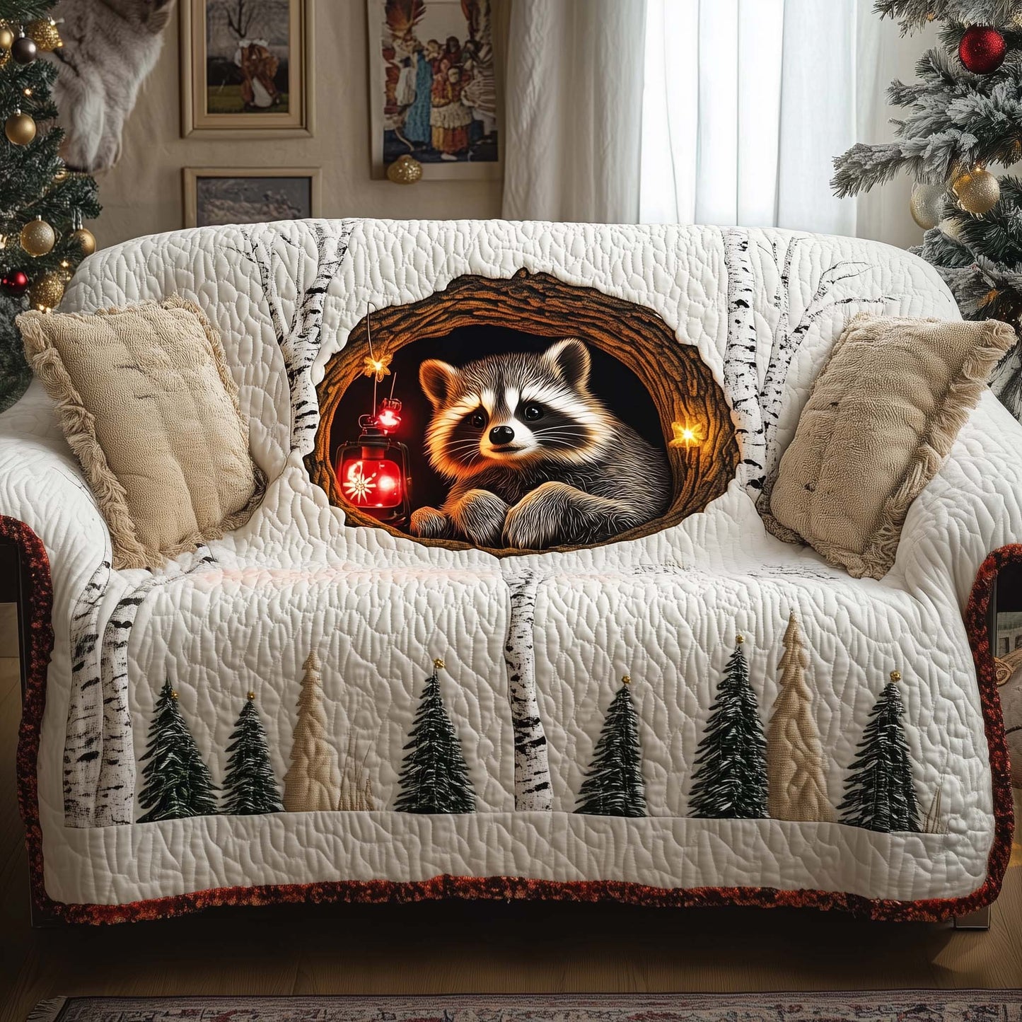 Lantern Raccoon Quilted Sofa Cover GFTOQM283