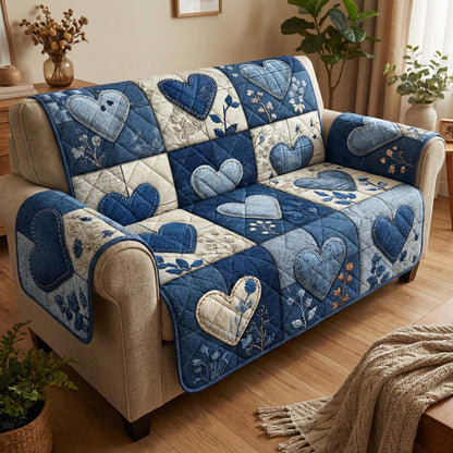 Blue Patchwork Quilted Sofa Cover GFTOQM2869