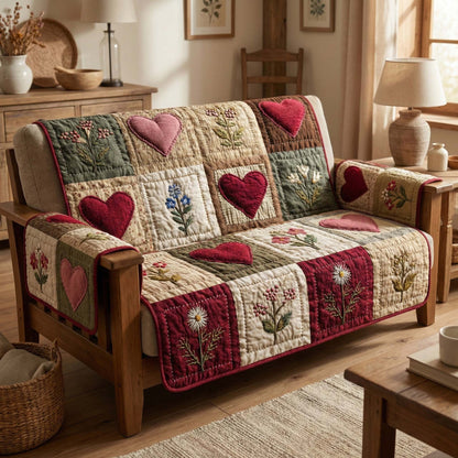 Rustic Hearts Quilted Sofa Cover GFTOQM2870