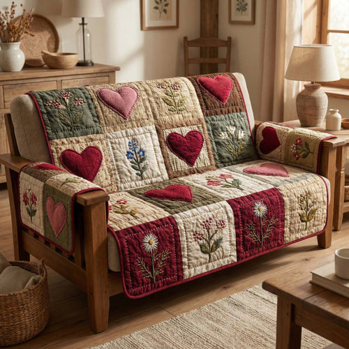 Rustic Hearts Quilted Sofa Cover GFTOQM2870