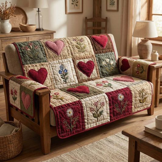 Rustic Hearts Quilted Sofa Cover GFTOQM2870