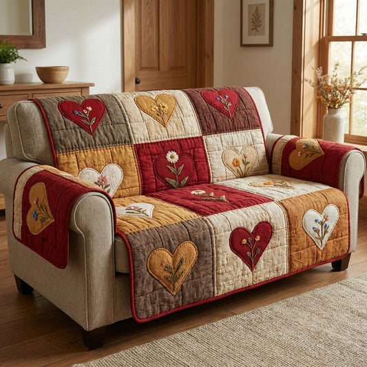 Autumn Hearts Quilted Sofa Cover GFTOQM2871