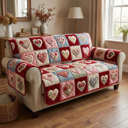 Rose Hearts Quilted Sofa Cover GFTOQM2873