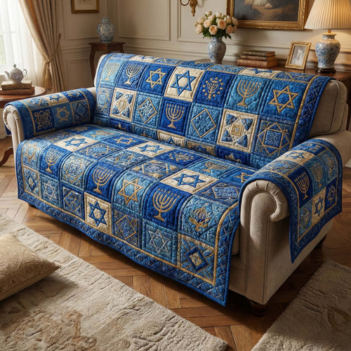 Heritage Blue Quilted Sofa Cover GFTOQM2877