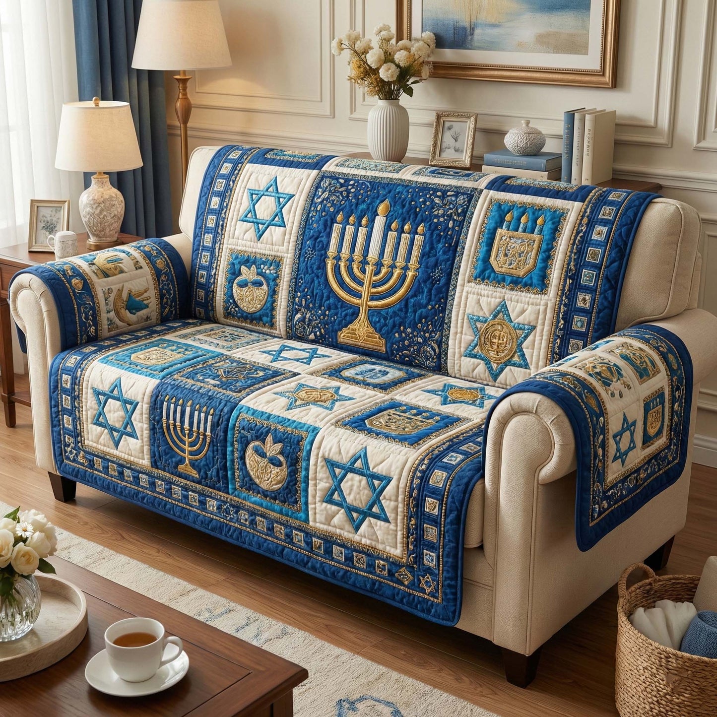 Golden Lights Quilted Sofa Cover GFTOQM2878
