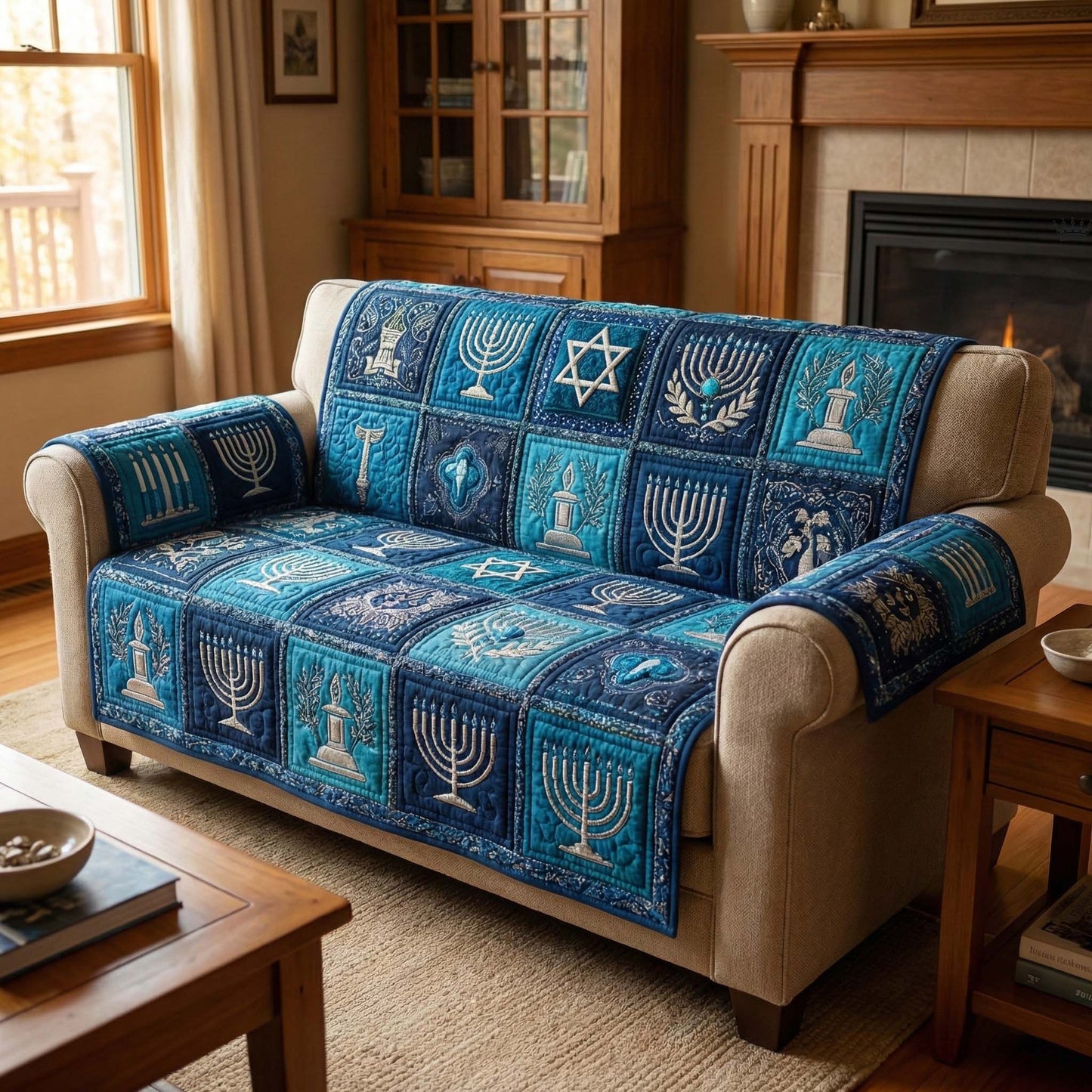 Midnight Menorah Quilted Sofa Cover GFTOQM2879