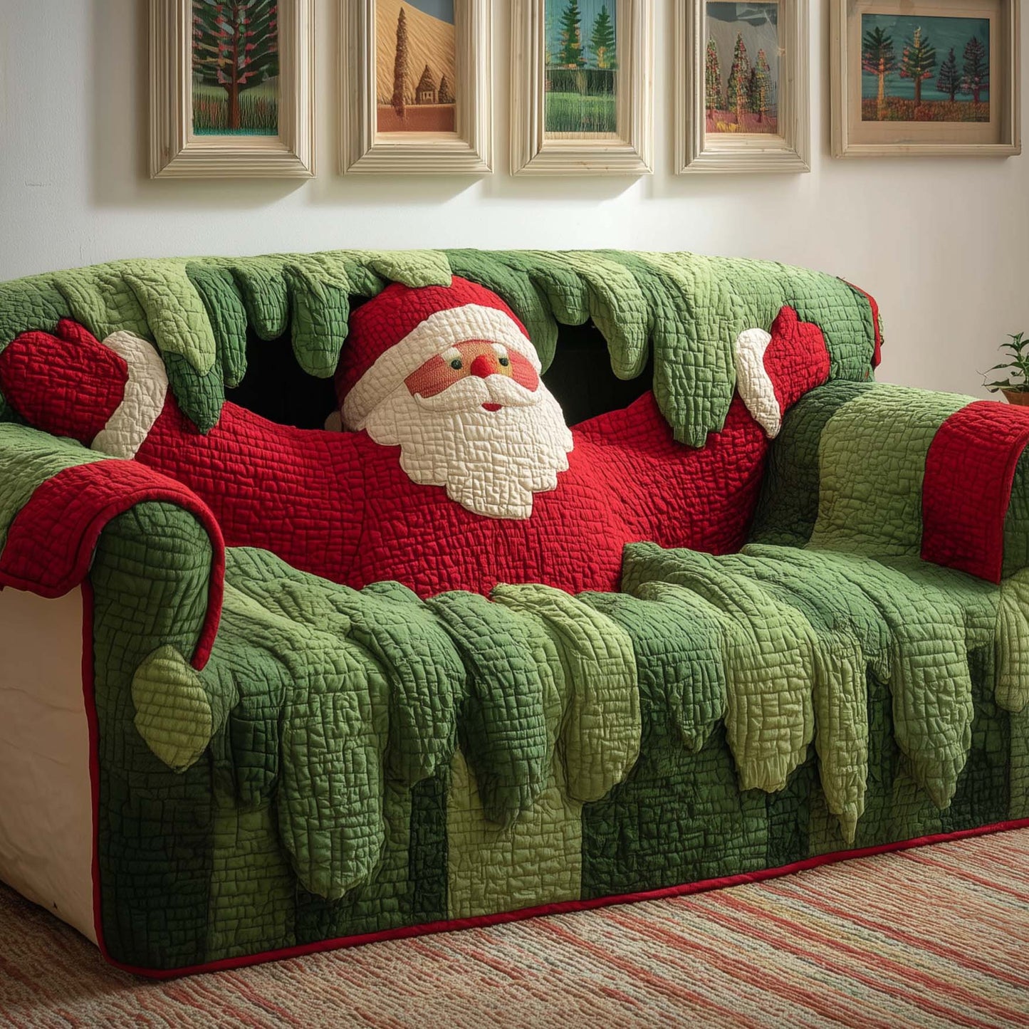 Mossy Santa Quilted Sofa Cover GFTOQM287