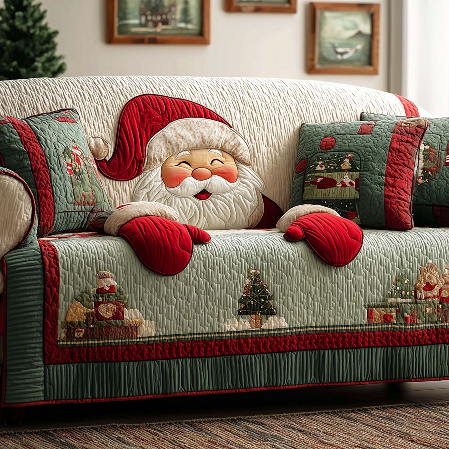 Mitten Santa Quilted Sofa Cover GFTOQM288