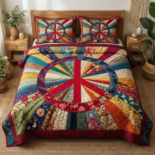Patchwork Peace 3-Piece Quilted Bedding Set GFTOQM2896