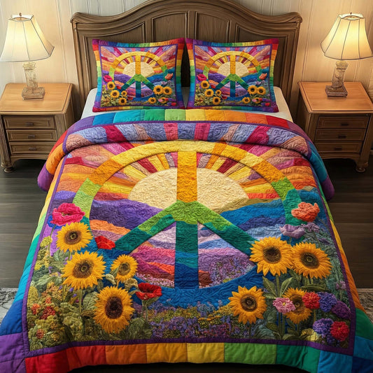 Rainbow Peace 3-Piece Quilted Bedding Set GFTOQM2897