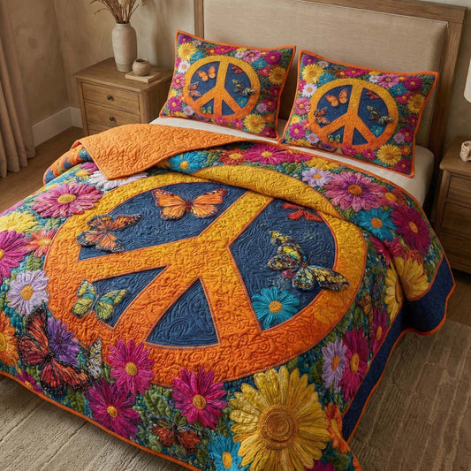 Butterfly Peace 3-Piece Quilted Bedding Set GFTOQM2898