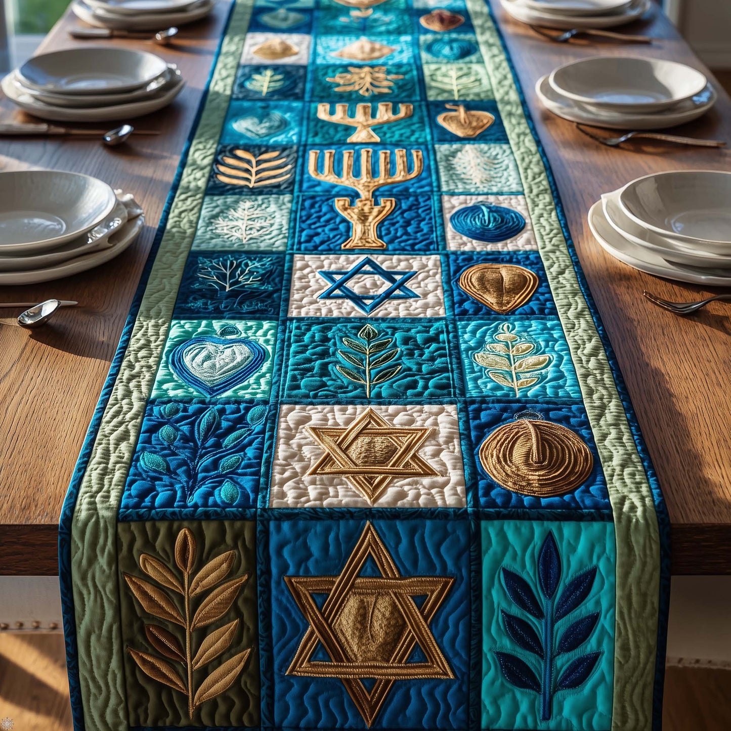 Golden Menorah Quilted Table Runner GFTOQM2903