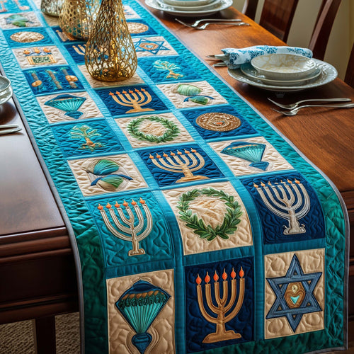 Teal Hanukkah Quilted Table Runner GFTOQM2904