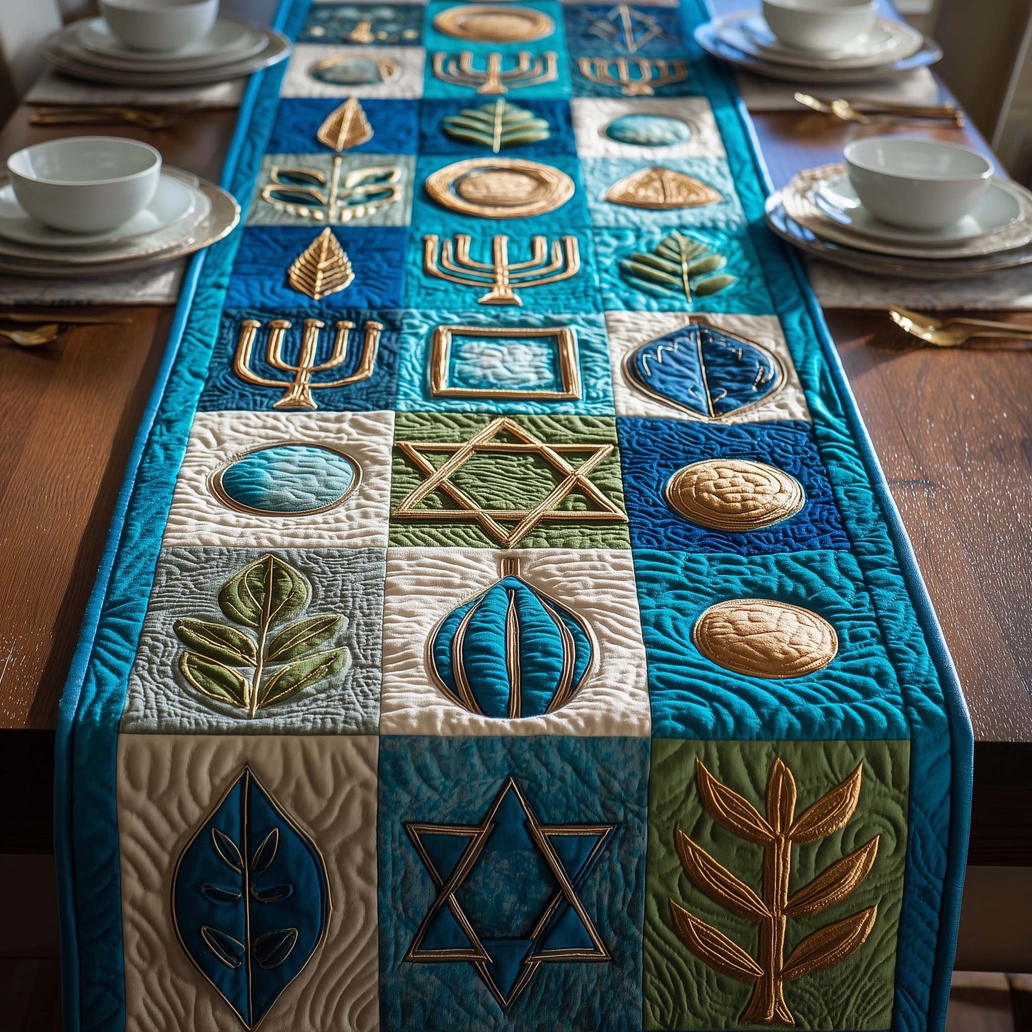 Sacred Blue Quilted Table Runner GFTOQM2907