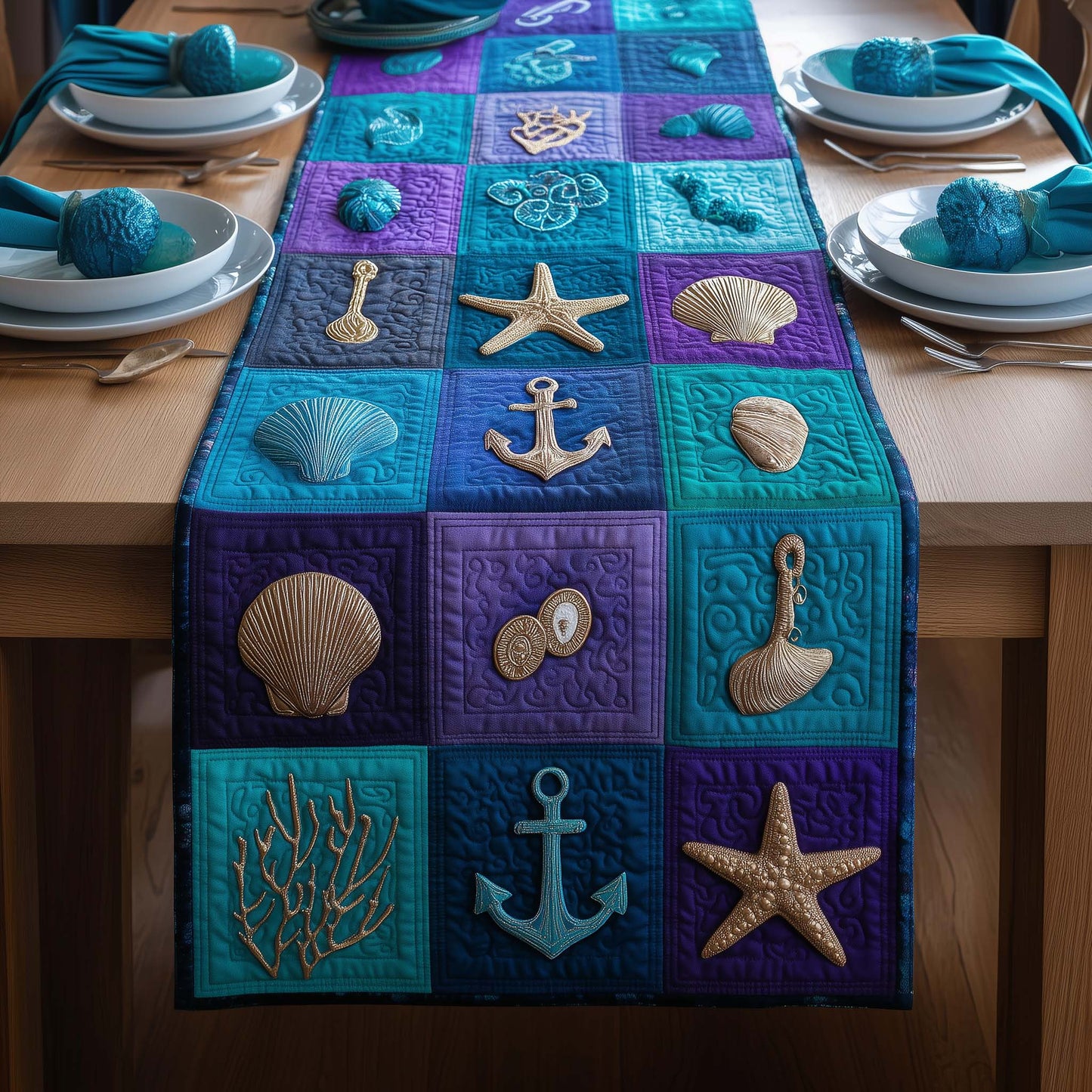 Ocean Mosaic Quilted Table Runner GFTOQM2911