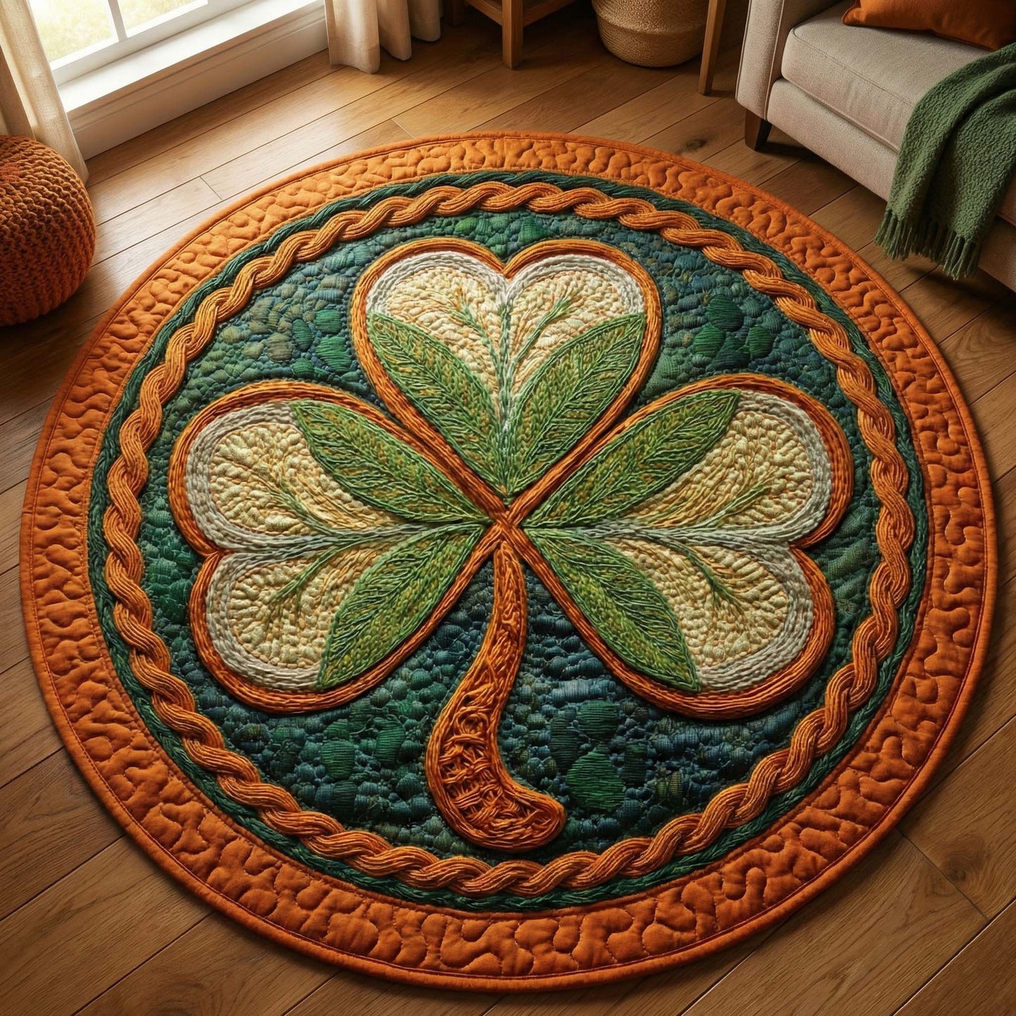 Rustic Shamrock Quilted Round Mat GFTOQM2916