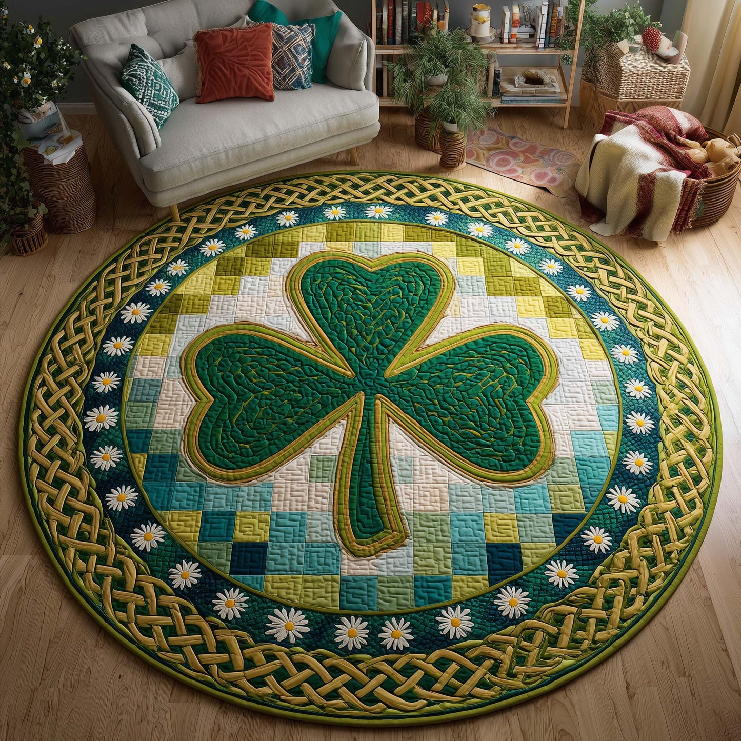 Emerald Clover Quilted Round Mat GFTOQM2917