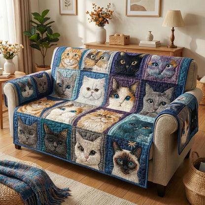Blue Whiskers Quilted Sofa Cover GFTOQM2922