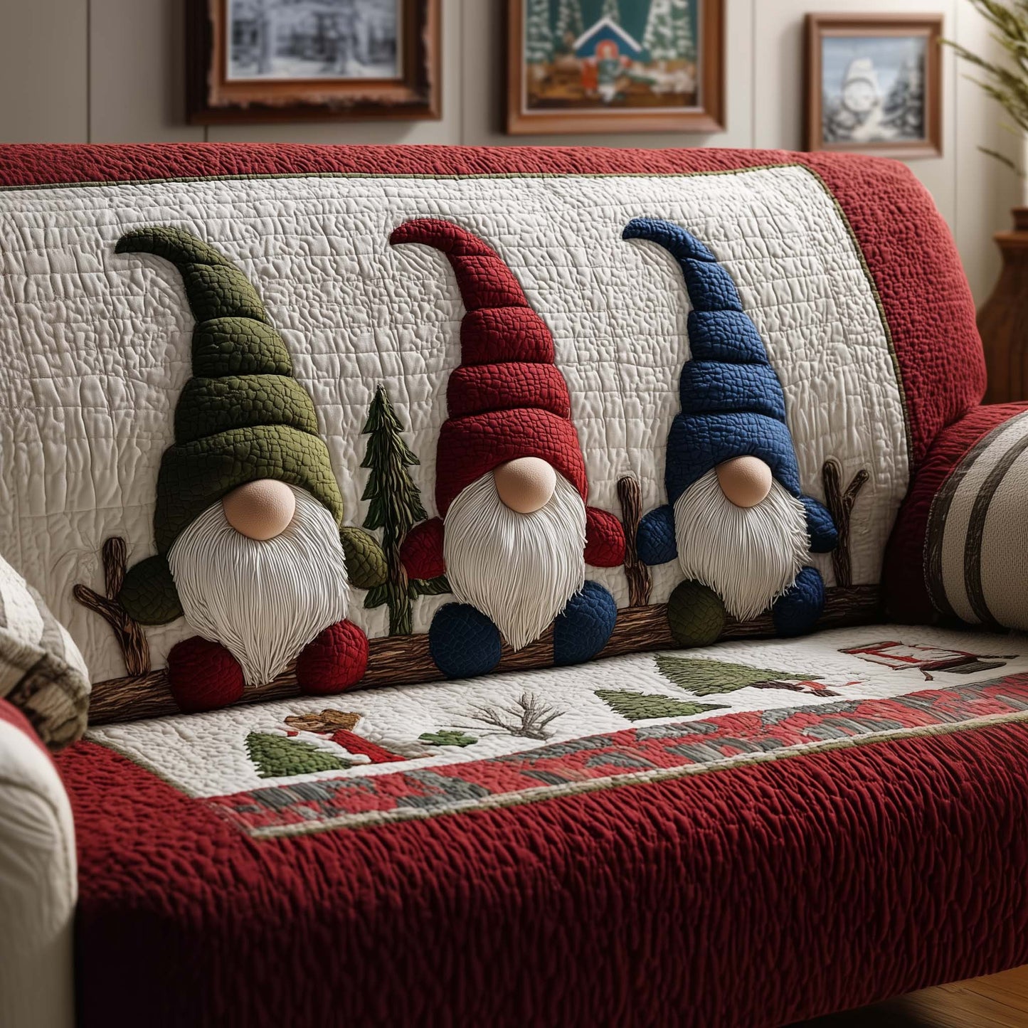 Woodland Gnomes Quilted Sofa Cover GFTOQM292