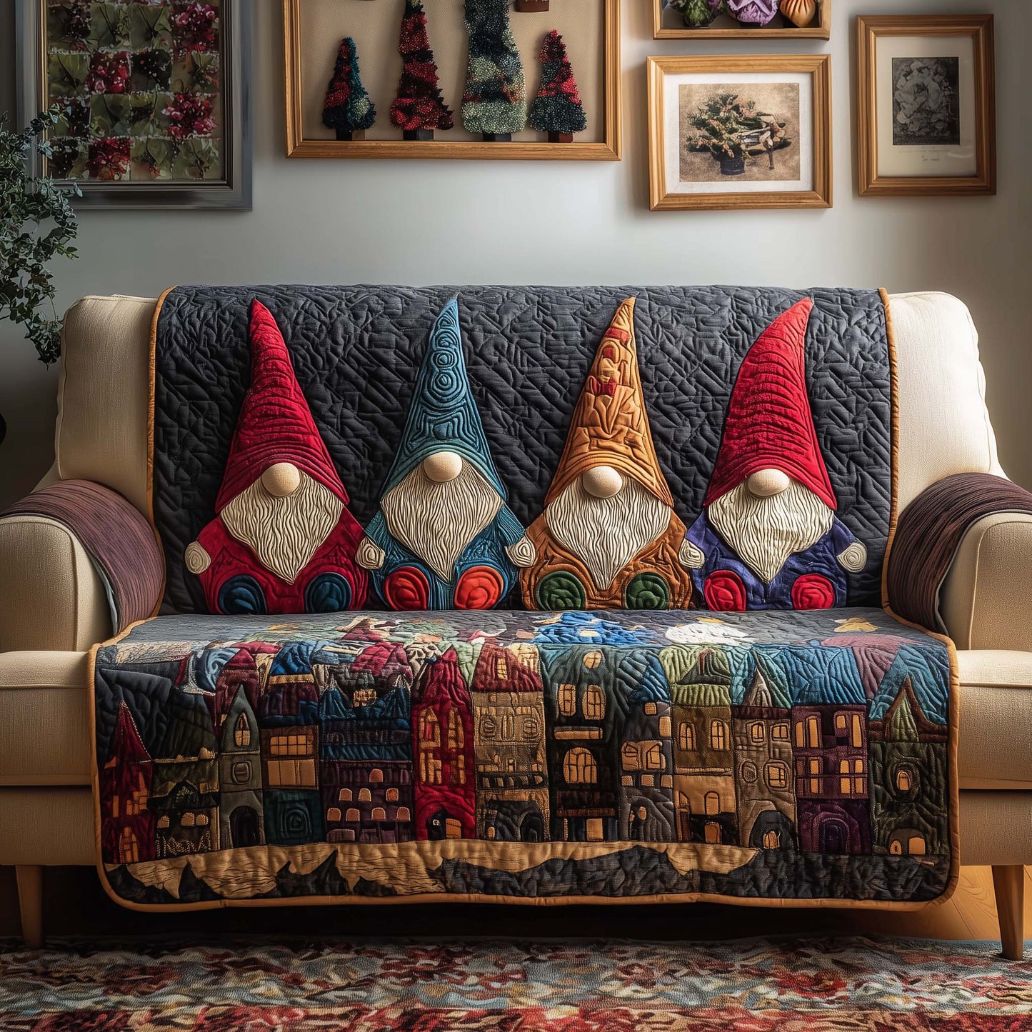 Village Gnomes Quilted Sofa Cover GFTOQM293