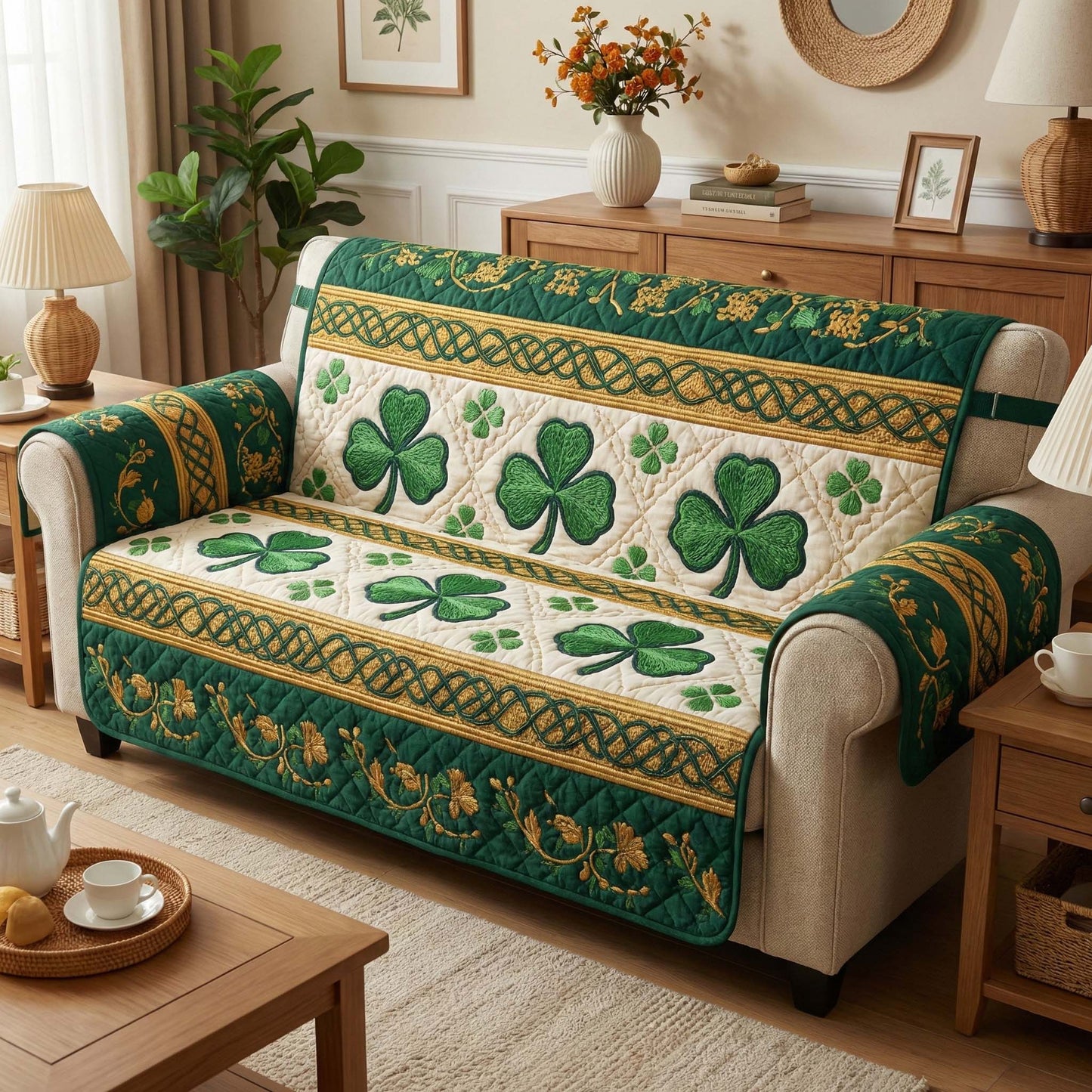 Celtic Clover Quilted Sofa Cover GFTOQM2960