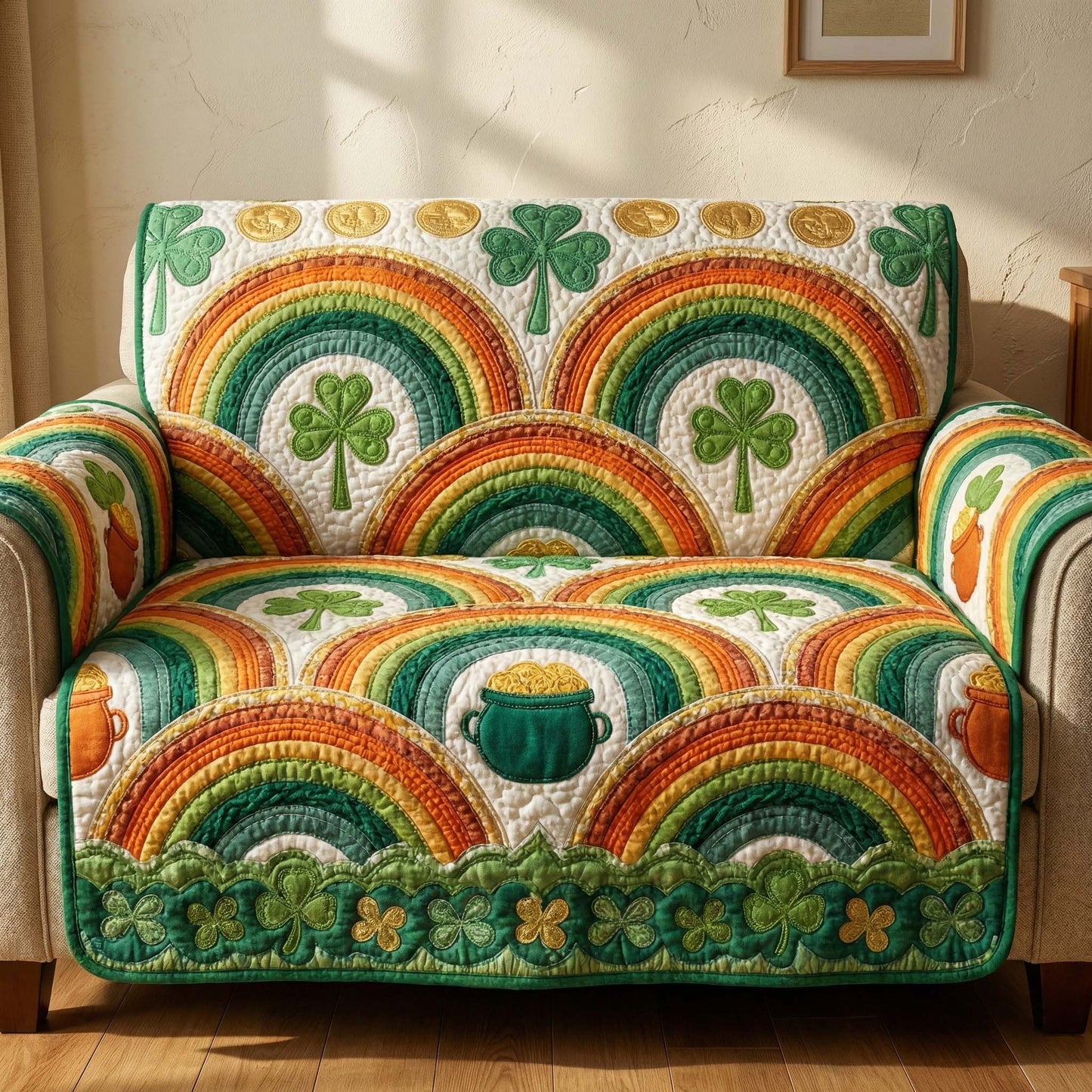 Rainbow Clover Quilted Sofa Cover GFTOQM2961
