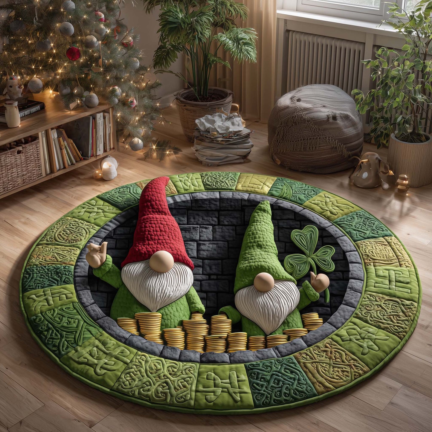 Emerald Gnomes Quilted Round Mat GFTOQM2970