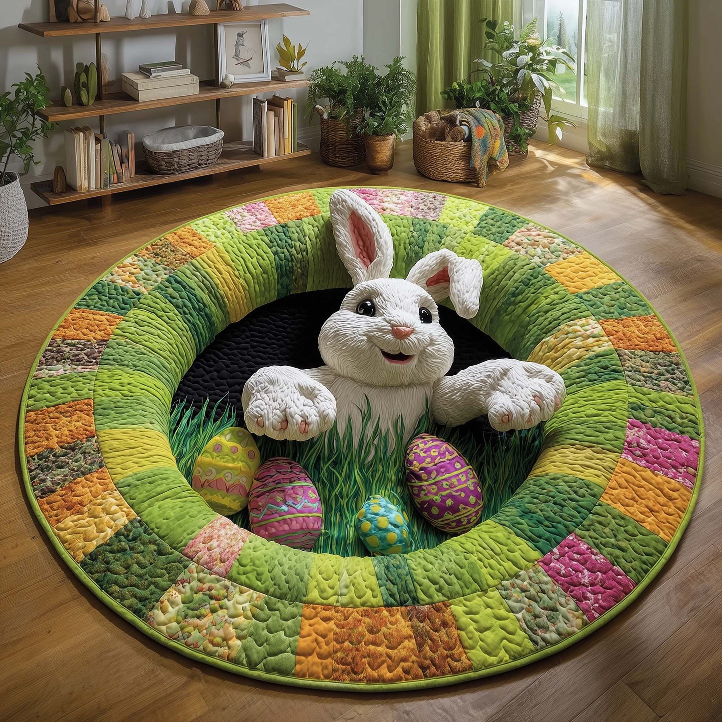 Playful Bunny Quilted Round Mat GFTOQM2974