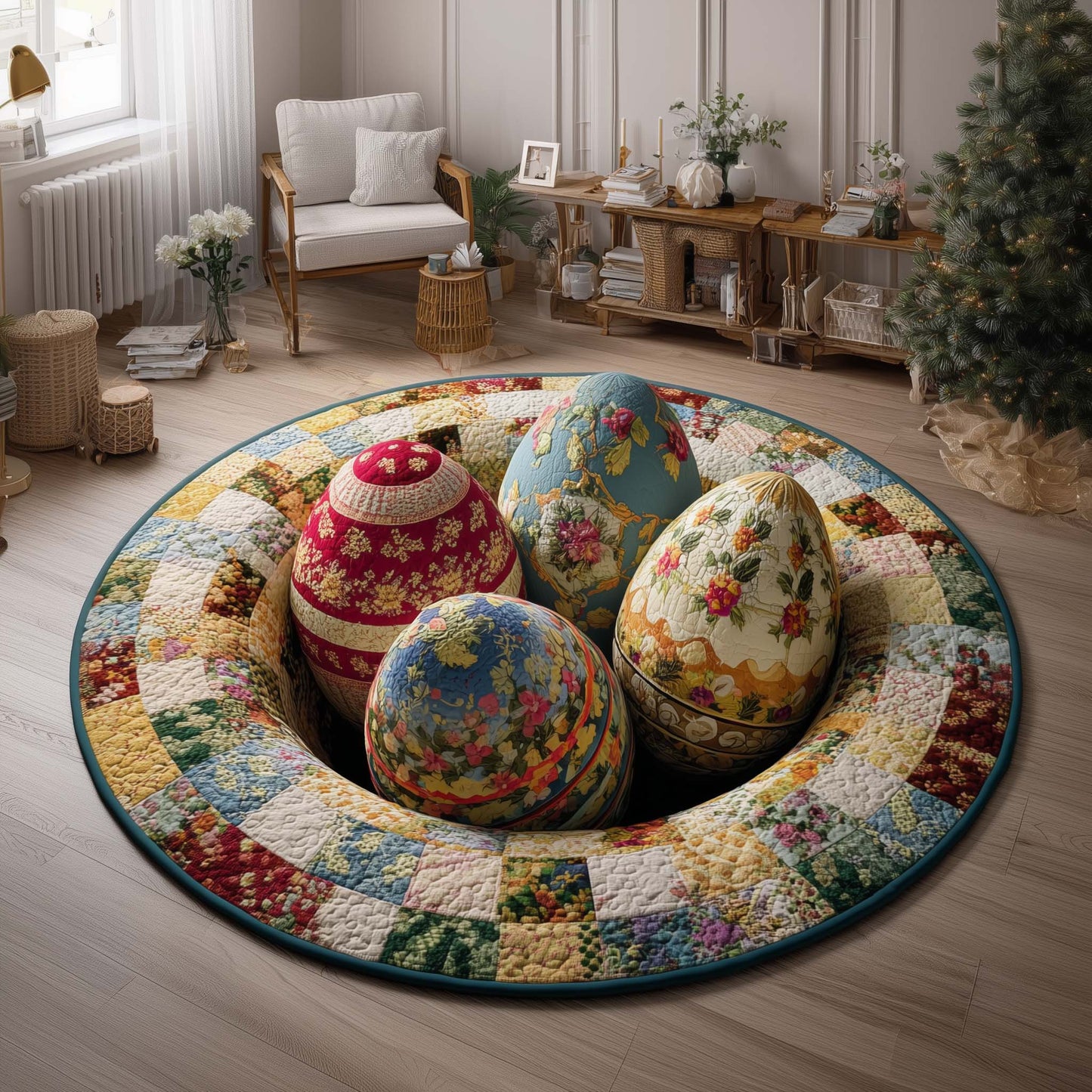 Floral Eggs Quilted Round Mat GFTOQM2975