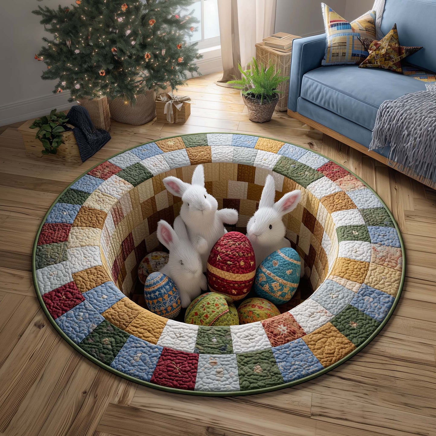 Curious Bunny Quilted Round Mat GFTOQM2978