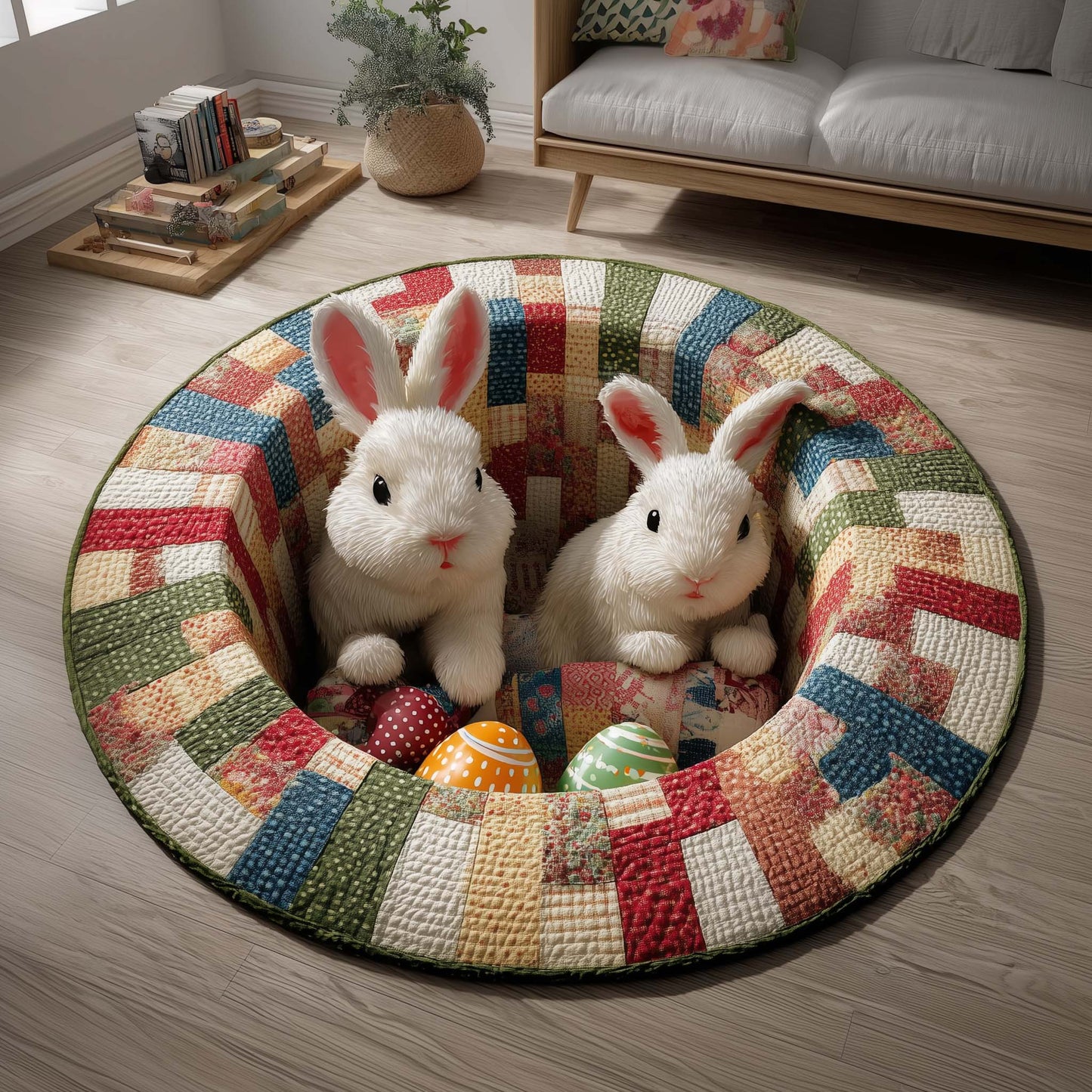 Twin Bunnies Quilted Round Mat GFTOQM2979