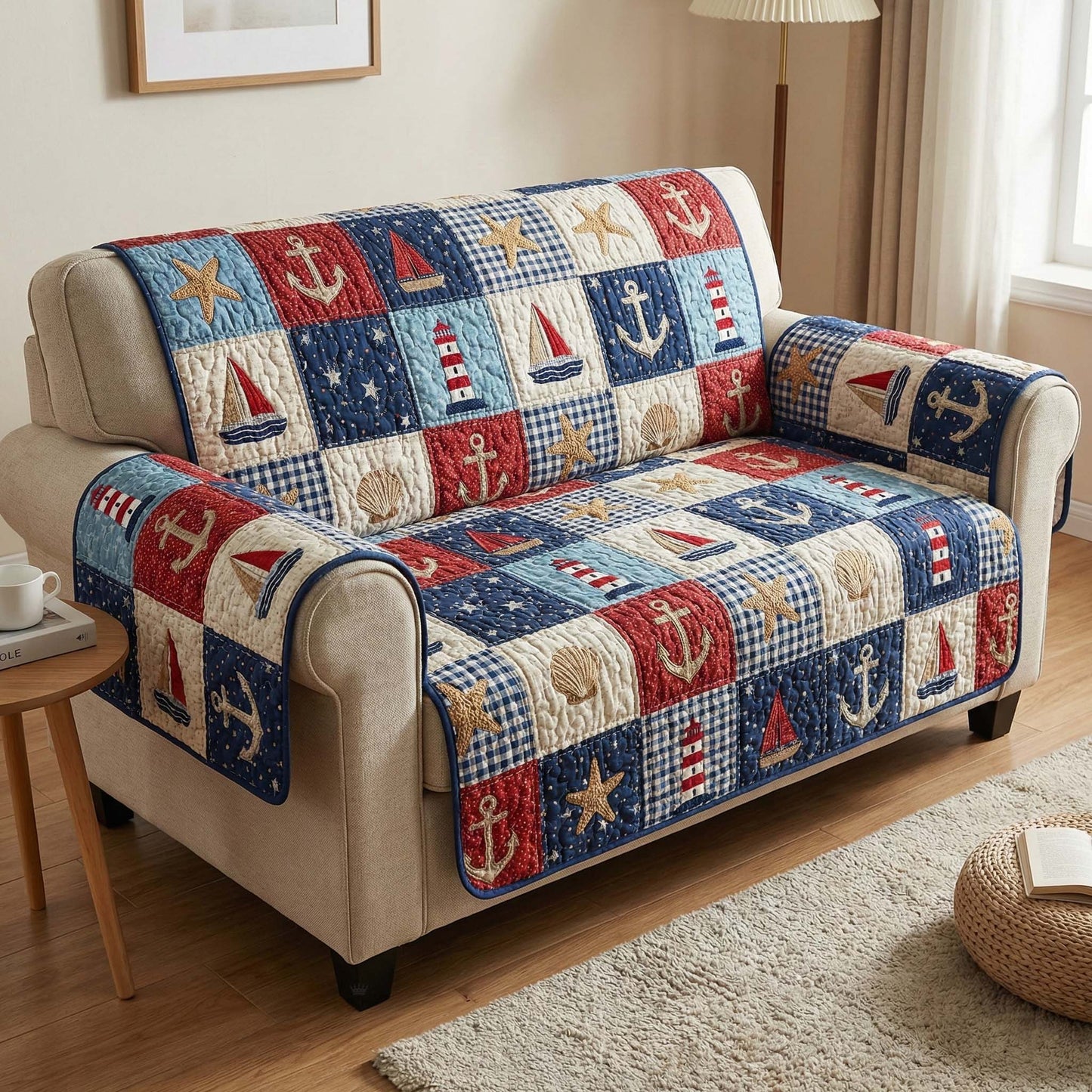 Nautical Patch Quilted Sofa Cover GFTOQM3025