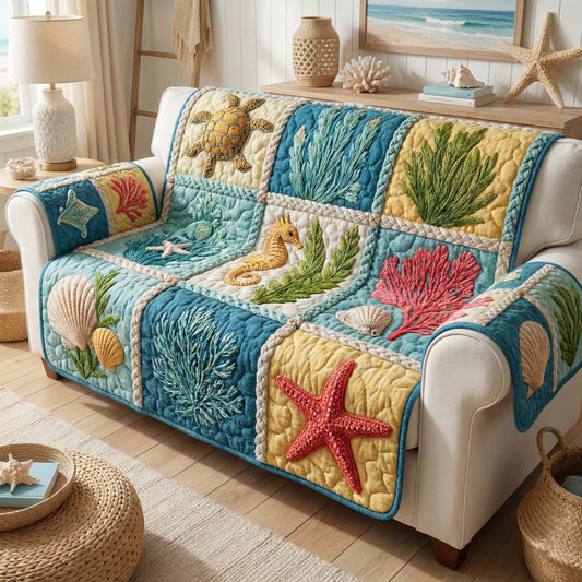 Coral Garden Quilted Sofa Cover GFTOQM3026